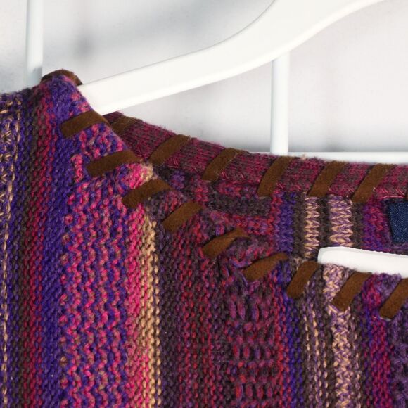 Chaps Sweater Womens PL Petite Large Purple Stripe Leather Trim Preppy Classic - Picture 5 of 8